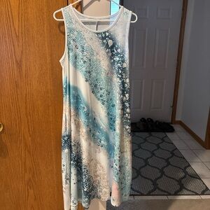 Elegant Blue and White Sleeveless Dress